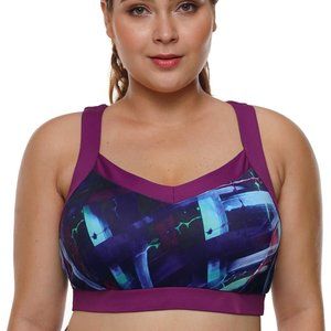Purple Abstract Print Racerback Sport Bra